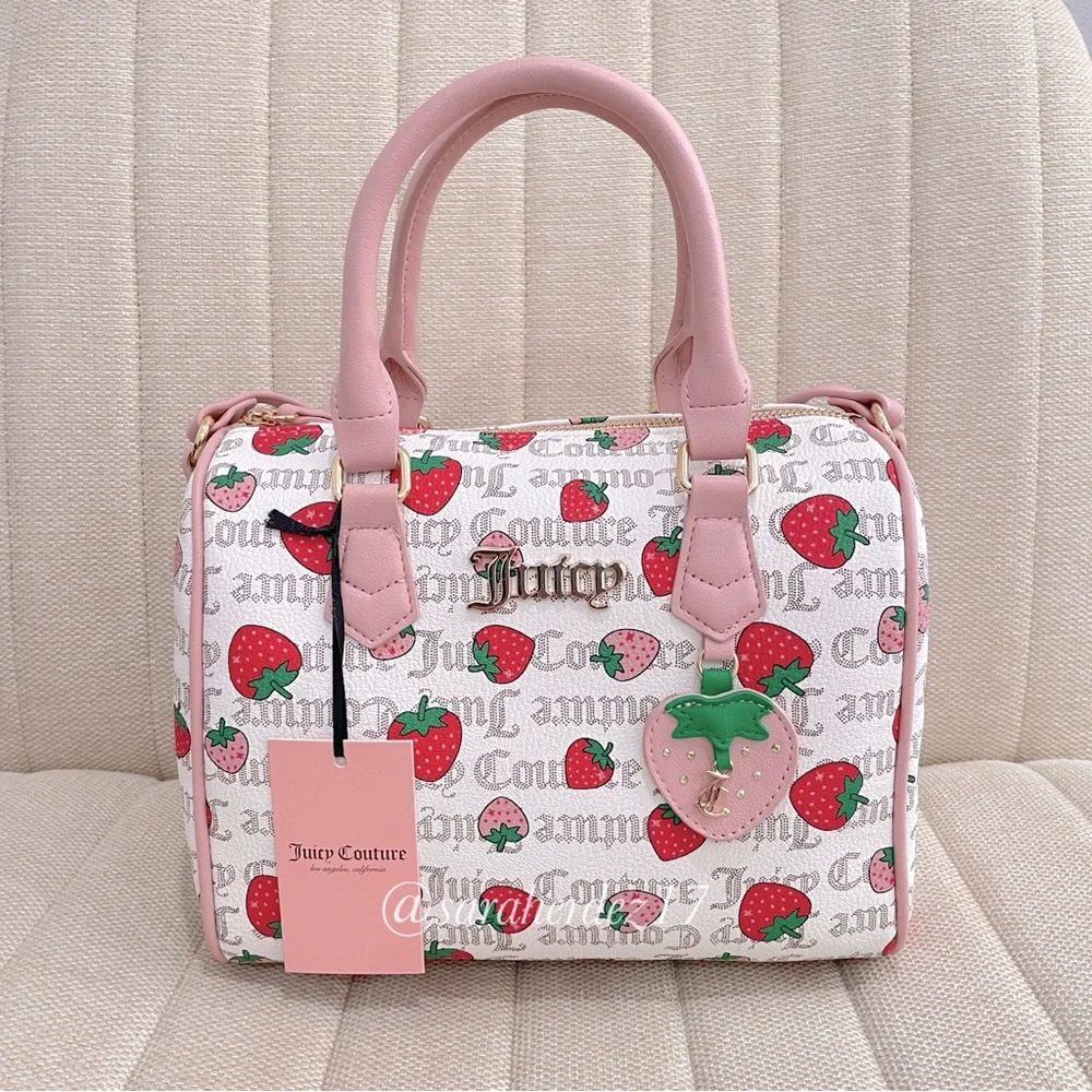 NEW Juicy Couture Strawberry Satchel Crossbody Bag Pink‎ White Logo